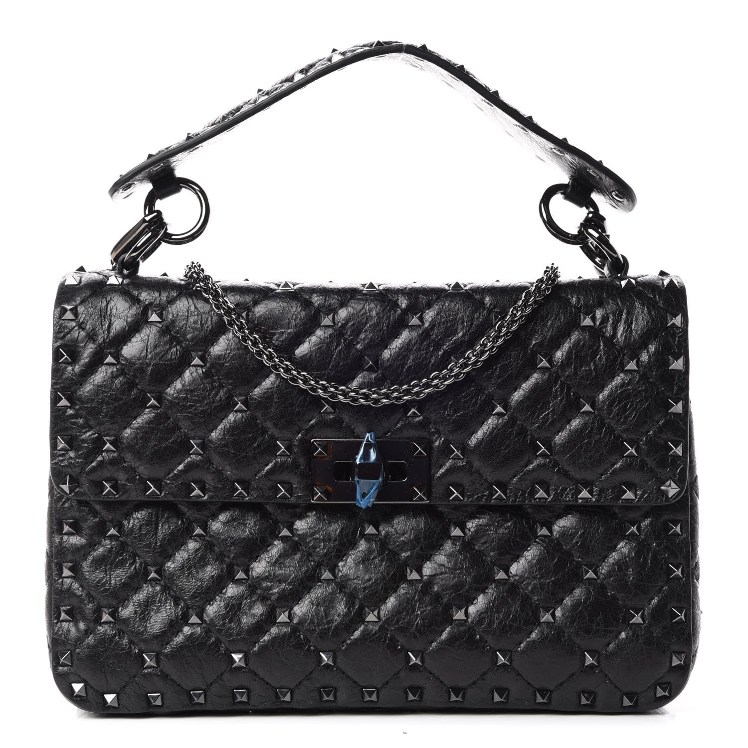 Valentino Garavani Craquele Nappa Medium Rockstud Spike Shoulder Bag Black 1 of 9