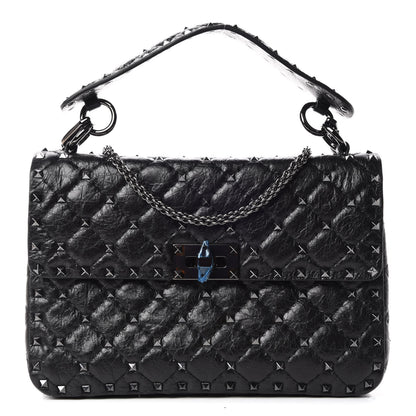 Valentino Garavani Craquele Nappa Medium Rockstud Spike Shoulder Bag Black 1 of 9