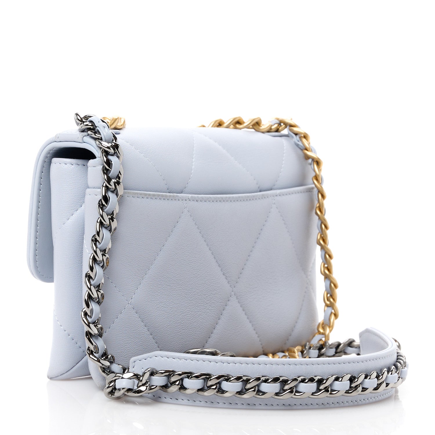 Chanel Lambskin Quilted Chanel 19 Flap Clutch Light Blue 3 of 14