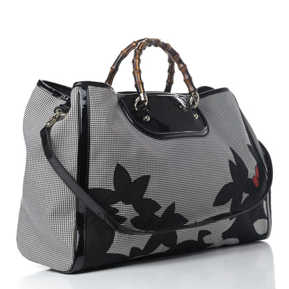 Gucci Patent Canvas Plaid Large Bamboo Tote Black 2 of 5