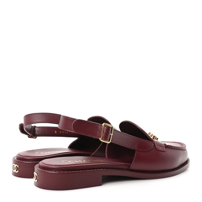 Chanel Calfskin Crystal Slingback Loafers 38.5 Dark Burgundy 5 of 10