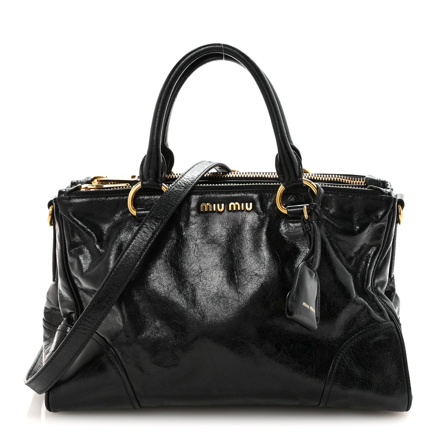 Vitello Shine Top Handle Satchel Black
