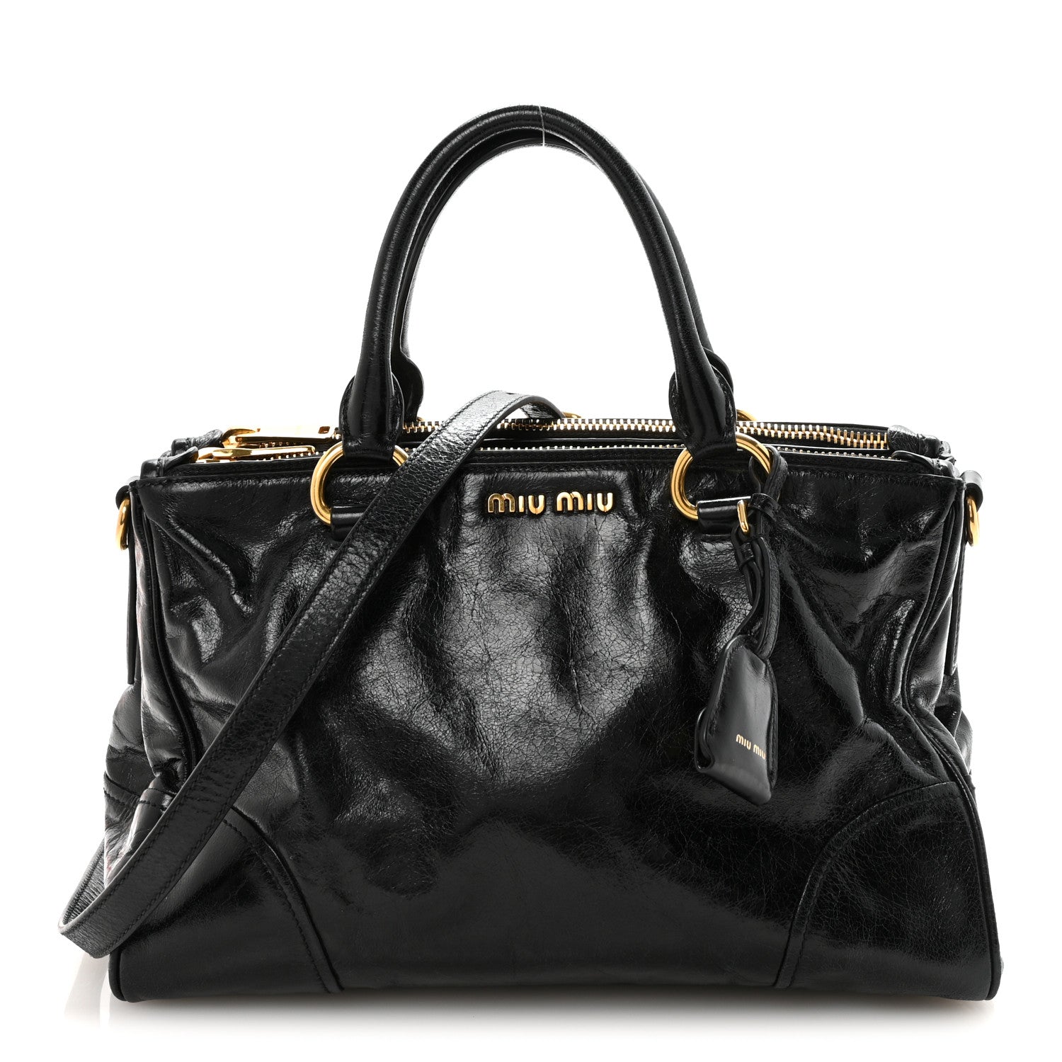 Miu Miu Vitello Shine Top Handle Satchel Black 1 of 9
