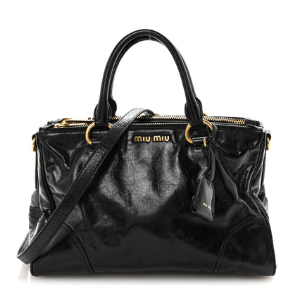 Miu Miu Vitello Shine Top Handle Satchel Black 1 of 9