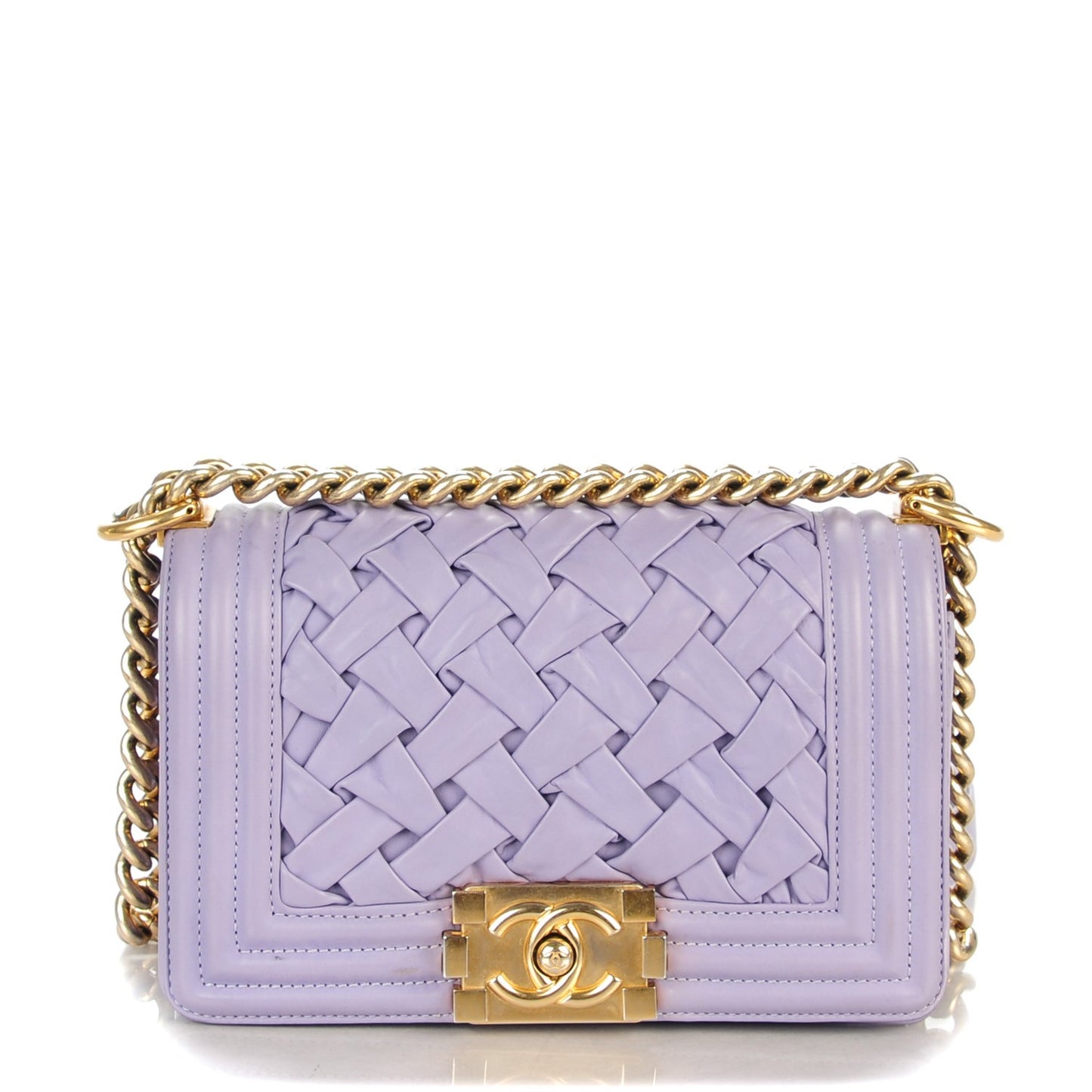 Lambskin Woven Small Chateau Boy Flap Lilac