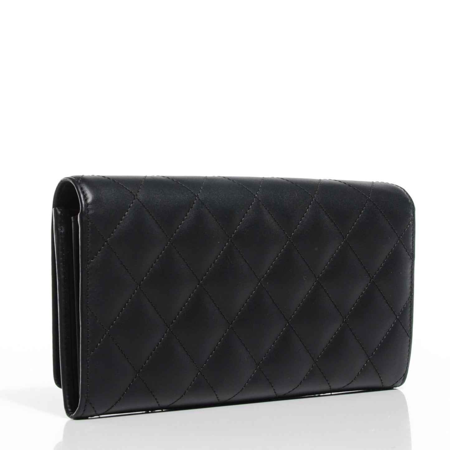 Calfskin Quilted Cambon Flap Wallet Black