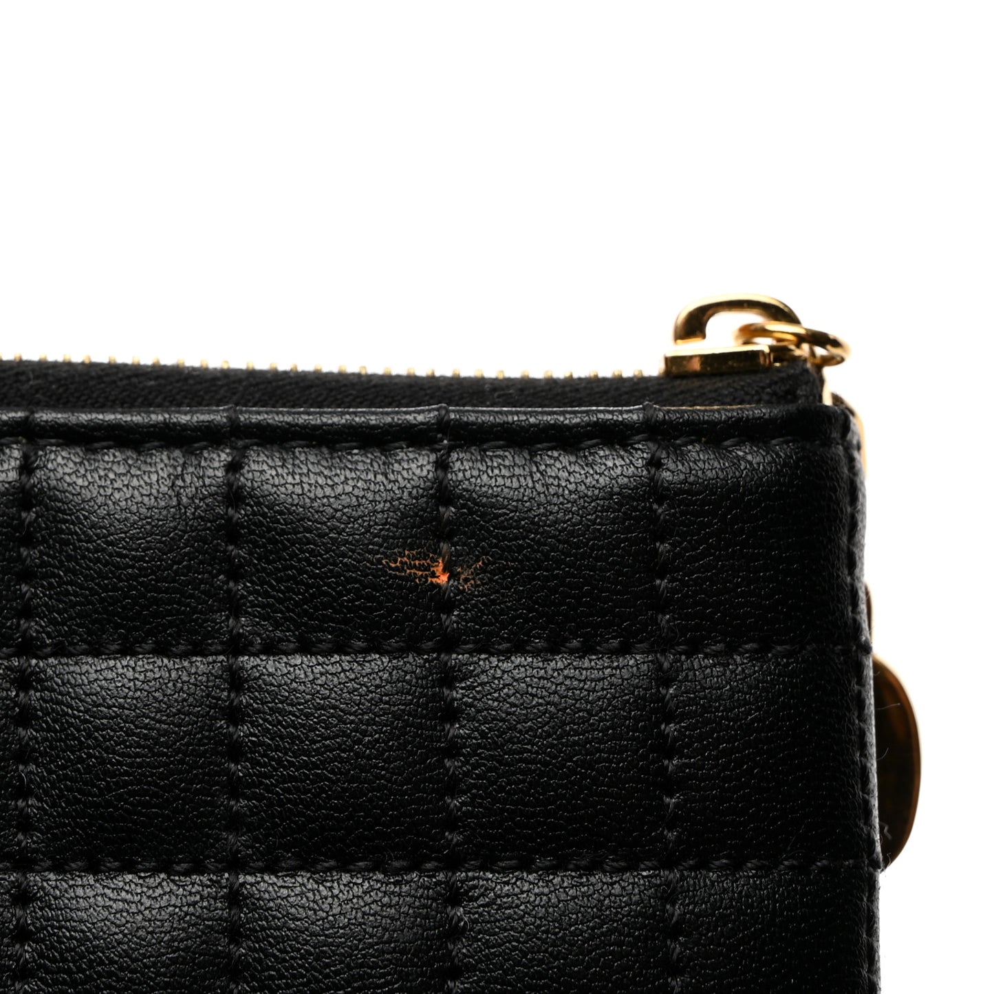 Calfskin Quilted C Charm Pouch Black
