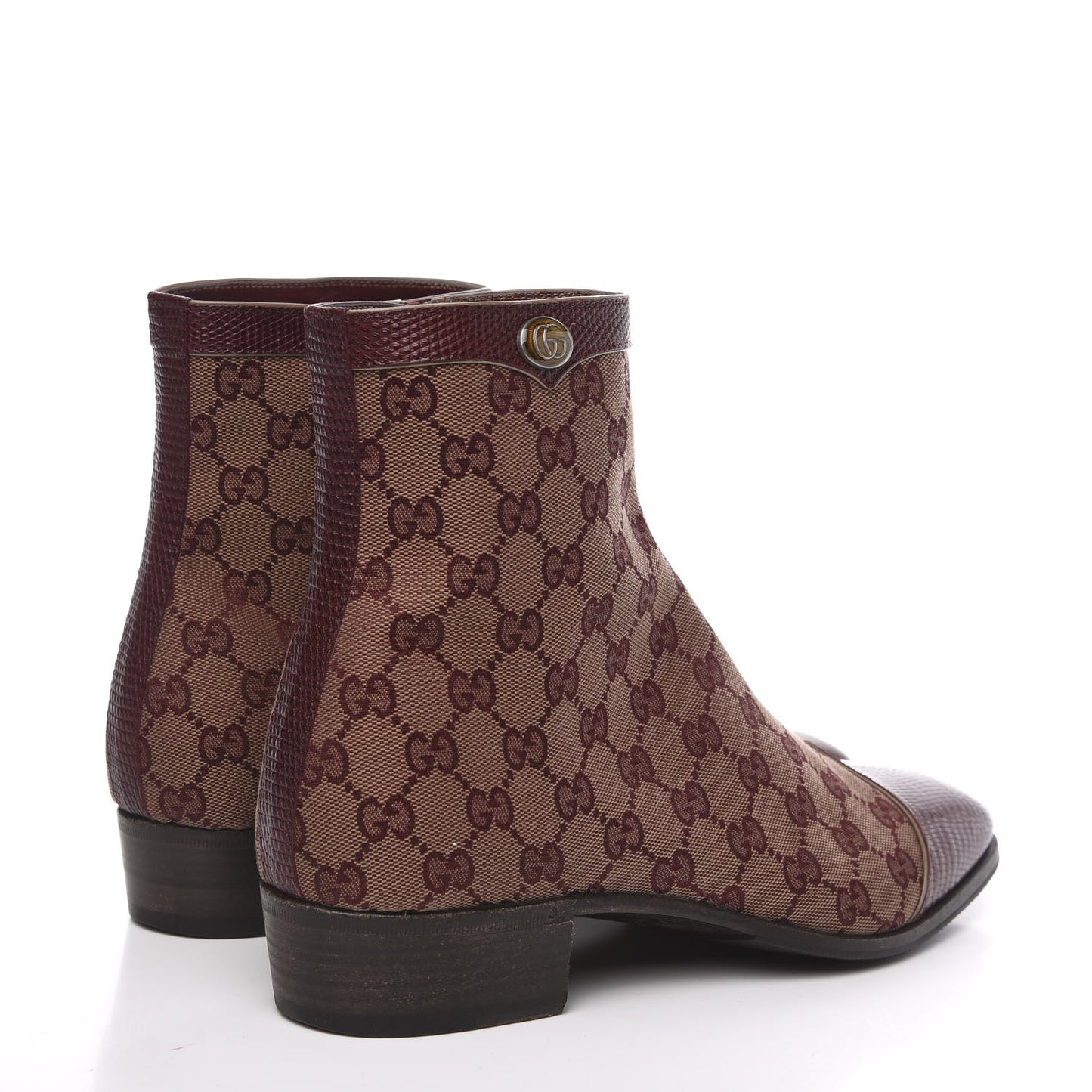 GG Monogram Lizard Mens GG Ankle Boots 9 Sahara Rubino Bright Bordeaux