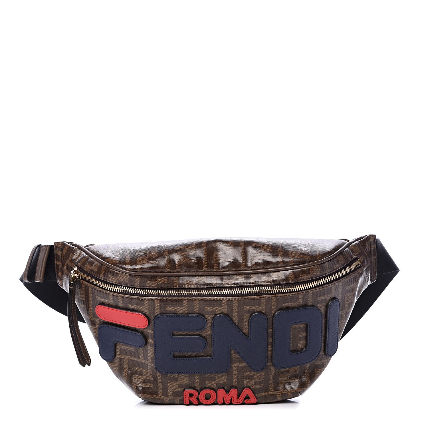 Fendi X FILA Glazed Fabric Vitello Century FF 1974 Mania Belt Bag Mogano Panna Blueberry 1 of 9