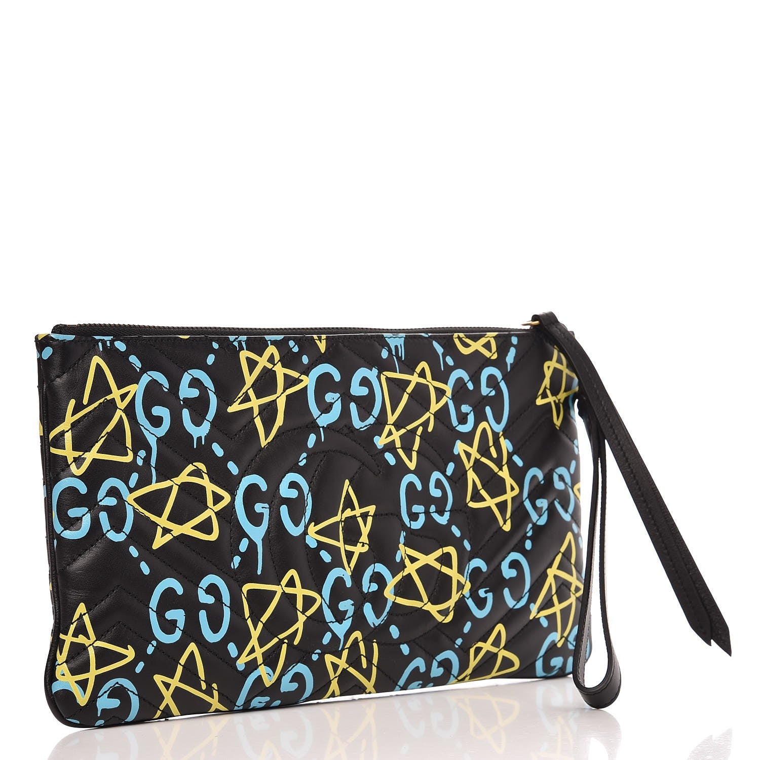 Gucci Calfskin Matelasse GucciGhost GG Marmont Clutch Black New Acquamarine 4 of 10