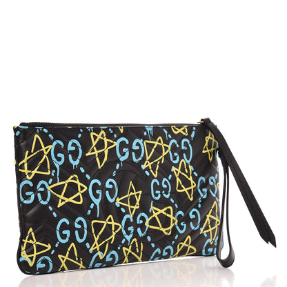 Gucci Calfskin Matelasse GucciGhost GG Marmont Clutch Black New Acquamarine 4 of 10