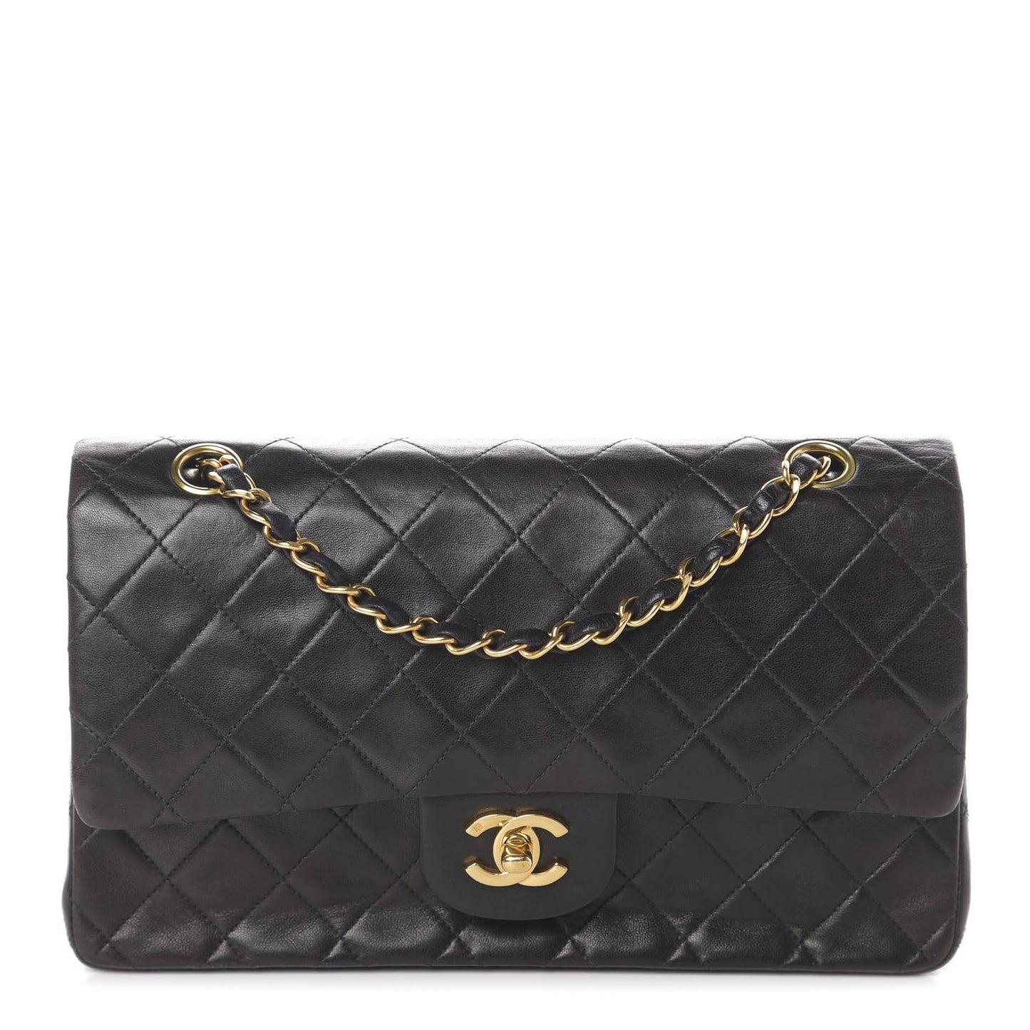 Lambskin Quilted Medium Double Flap Black