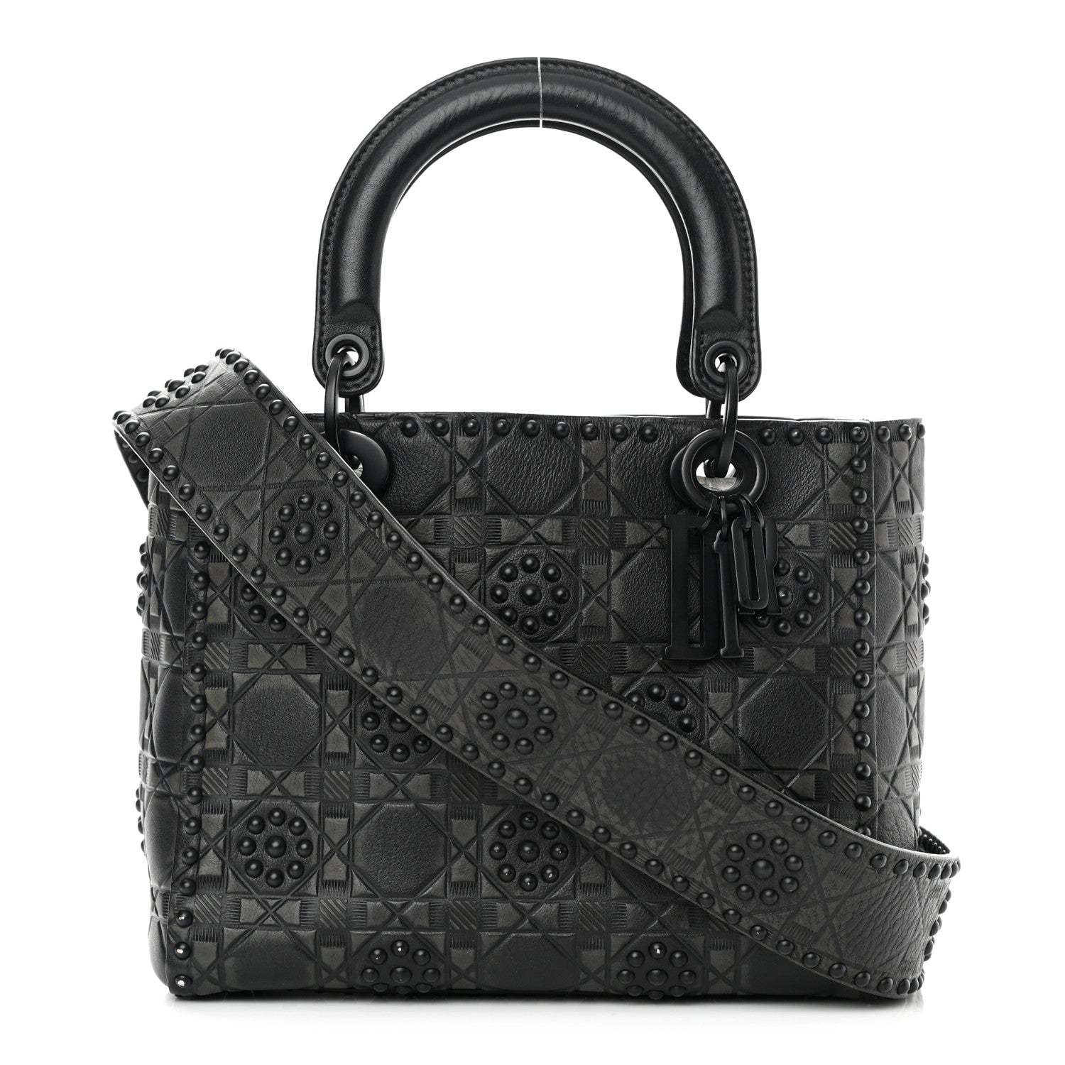 Christian Dior Calfskin Cannage Embossed Studded Medium Supple Lady Dior Black 1 of 16