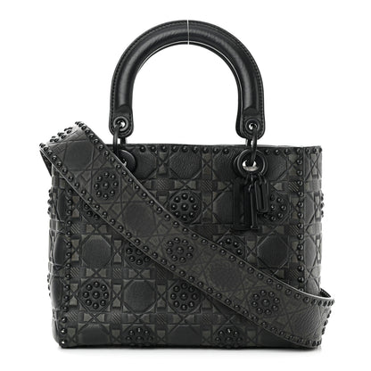 Christian Dior Calfskin Cannage Embossed Studded Medium Supple Lady Dior Black 1 of 16