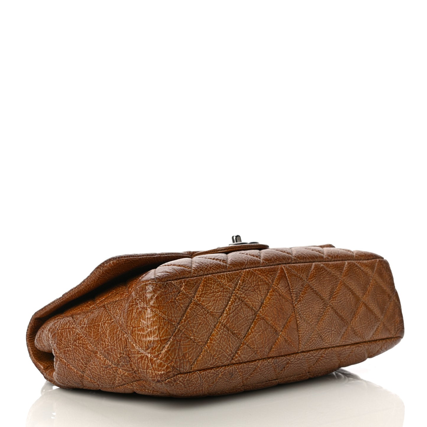 Crinkled Patent Quilted Jumbo Single Flap Beige