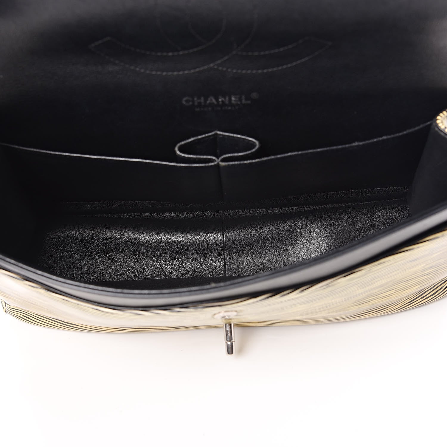 Chanel Patent Calfskin Striped Jumbo Double Flap Yellow Black 5 of 10