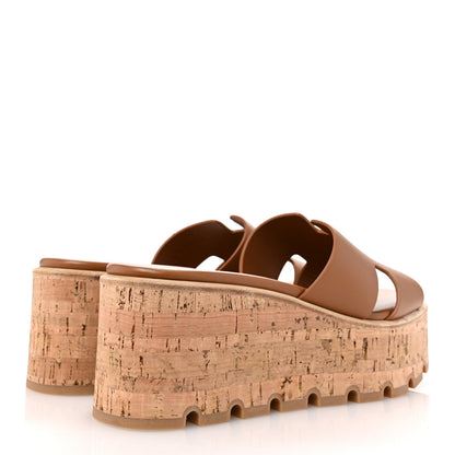 Hermes Calfskin Cork Eze 30 Sandals 38 Gold 5 of 9