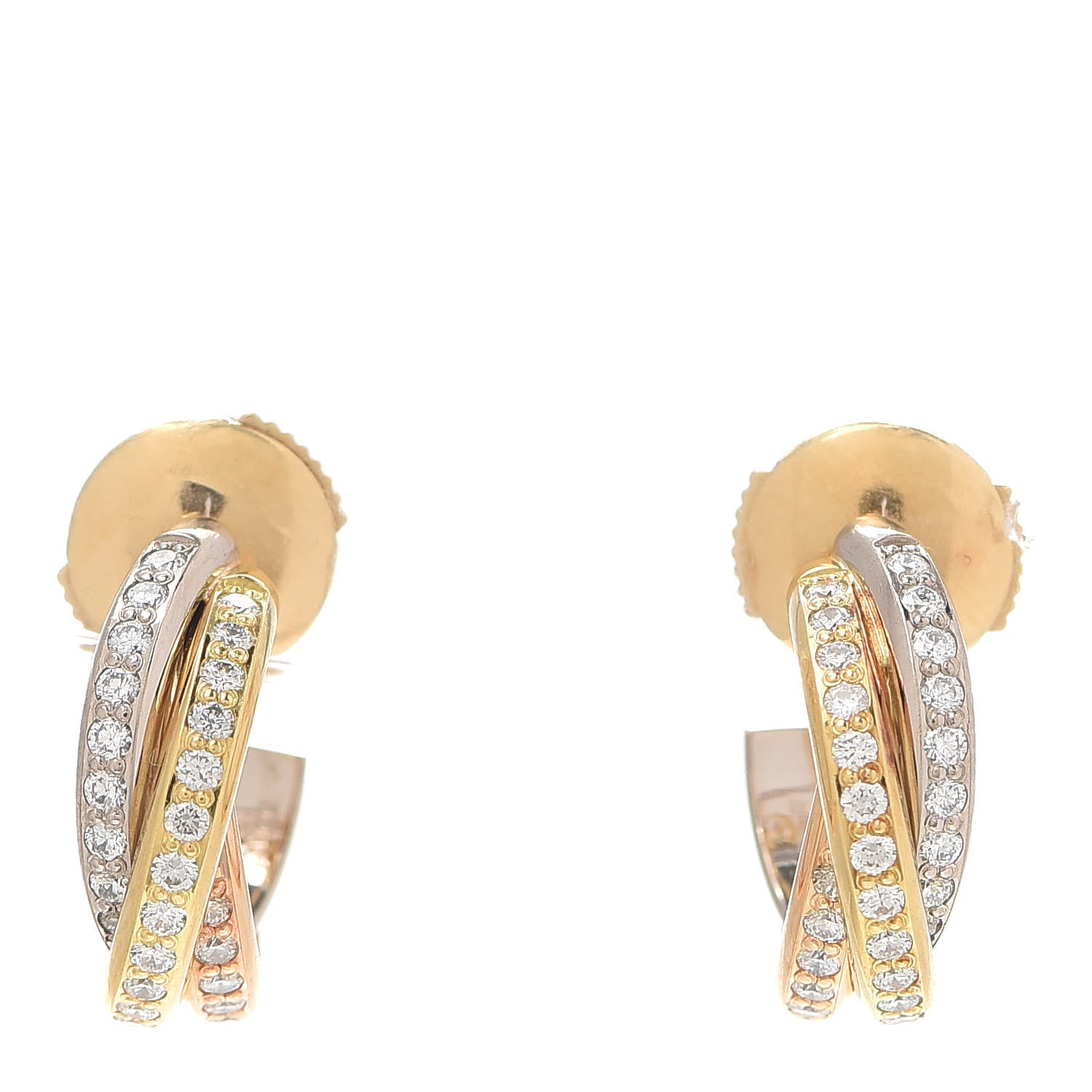 Cartier 18K Yellow Pink White Gold Diamond Trinity Hoop Earrings 5 of 5