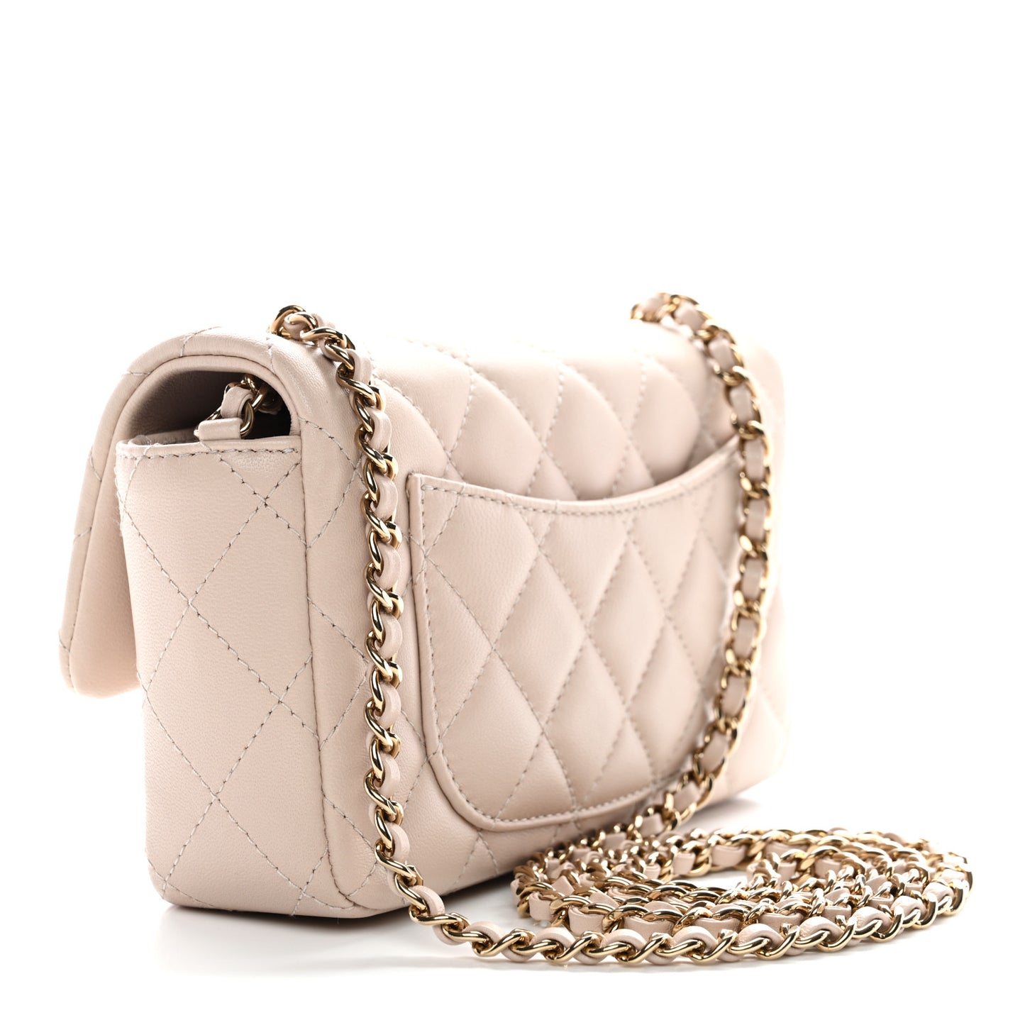 Lambskin Quilted Mini Rectangular Flap Beige
