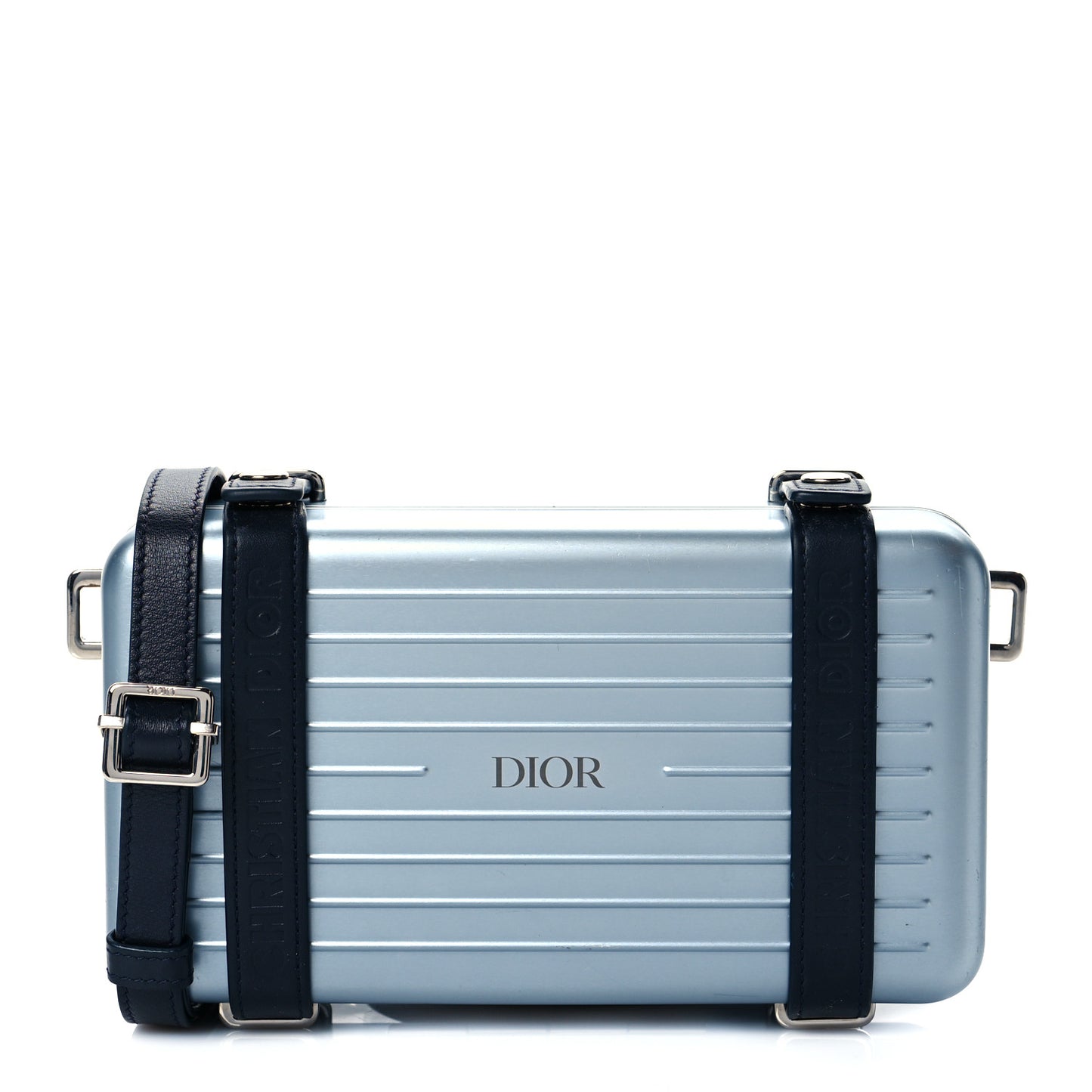 X RIMOWA Aluminum Personal Clutch On Strap Bleu