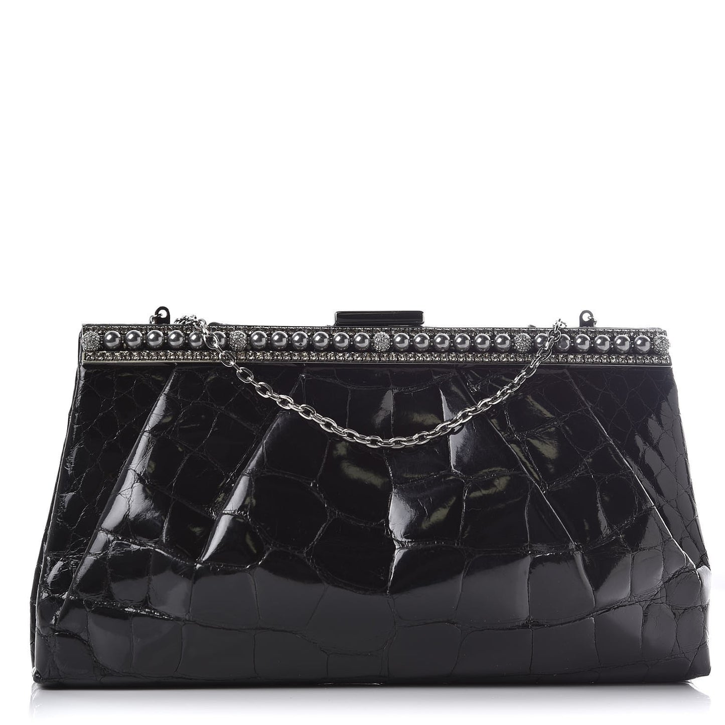 Crocodile Crystal Pearl Clutch Black