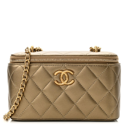 Chanel Metallic Lambskin Quilted Small CC Dynasty Vanity Case With Chain Gold 1 of 11