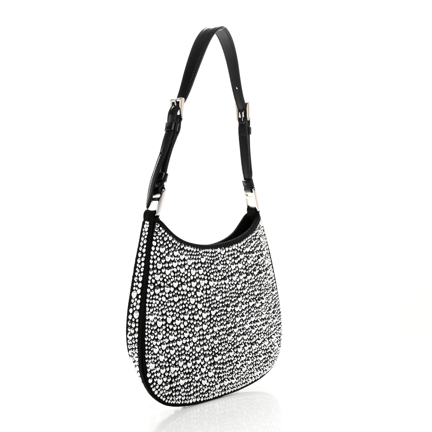 Prada Satin Crystal Cleo Adjustable Strap Shoulder Bag Metal 3 of 11
