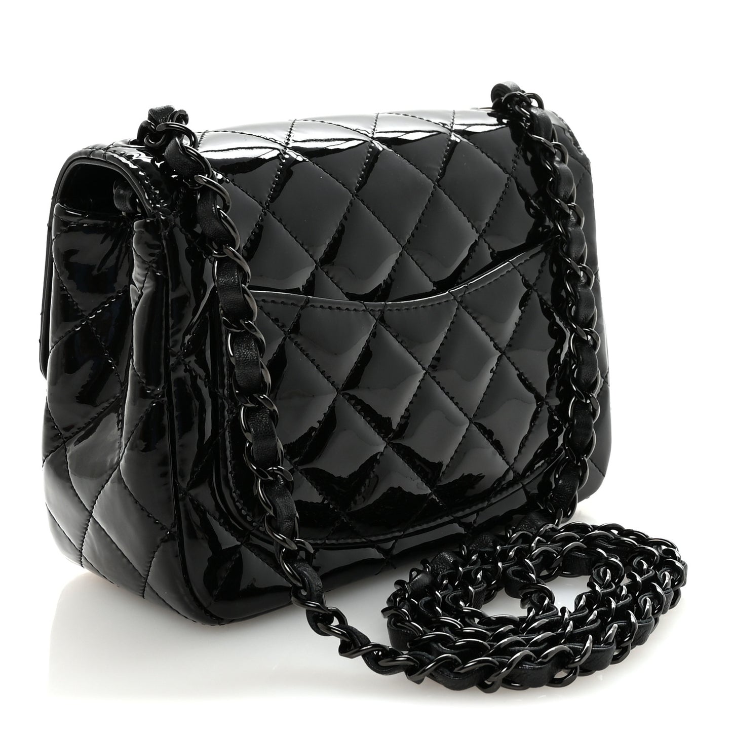Patent Calfskin Quilted Mini Square Flap So Black