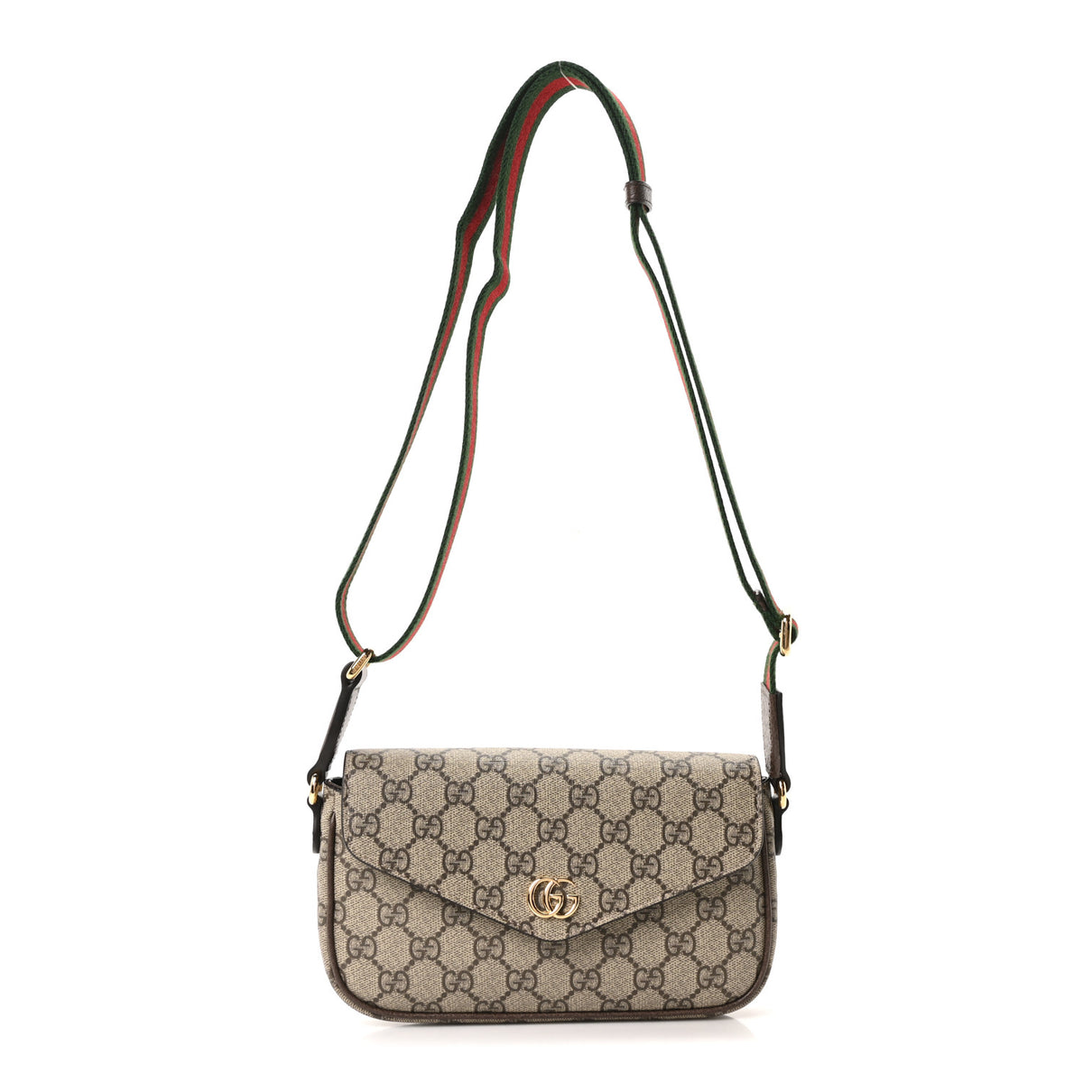 GG Supreme Monogram Textured Dollar Calfskin Web Mini Ophidia Envelope Shoulder Bag Beige Ebony