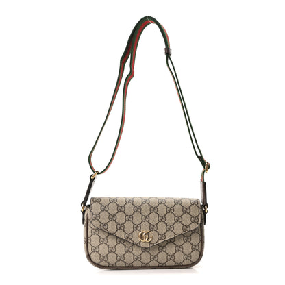 Gucci GG Supreme Monogram Textured Dollar Calfskin Web Mini Ophidia Envelope Shoulder Bag Beige Ebony 1 of 11