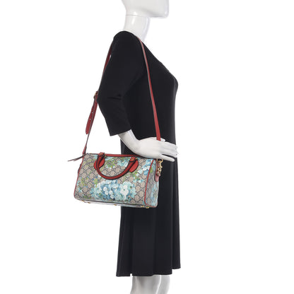 Gucci GG Supreme Monogram Blooms Small Boston Beige Blue Navy Hibiscus Red 2 of 9