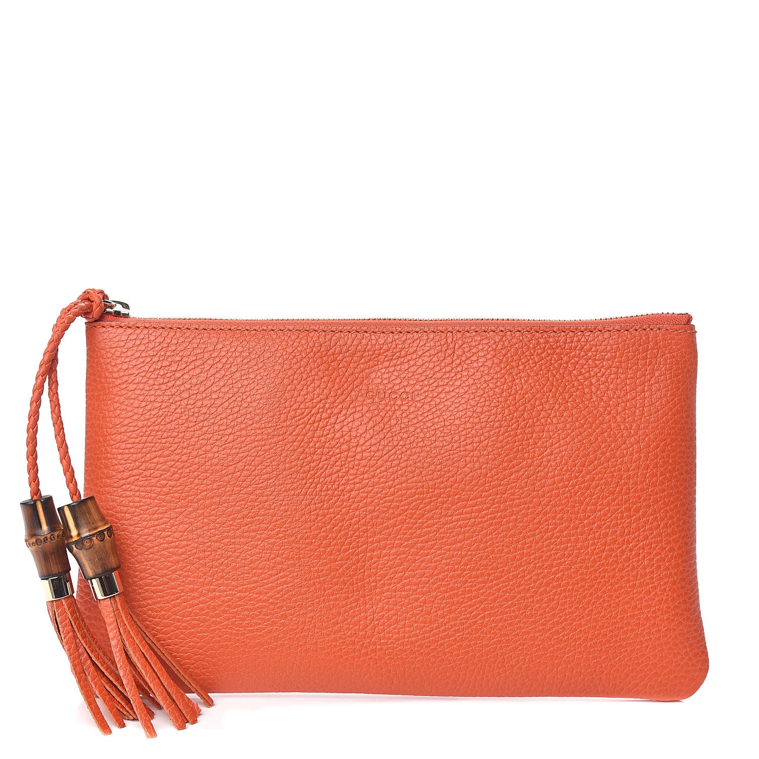 Gucci Calfskin Large Bamboo Clutch Orange 1 of 8