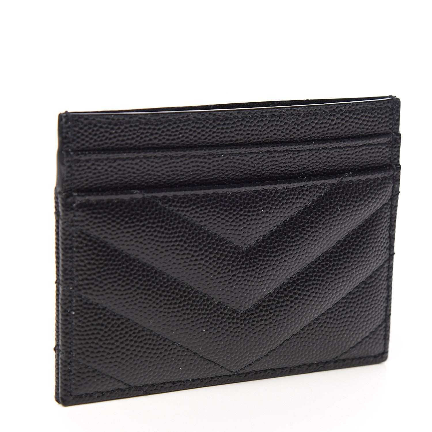 Saint Laurent Grain De Poudre Matelasse Chevron Monogram Credit Card Case Black 2 of 7