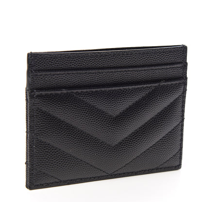 Saint Laurent Grain De Poudre Matelasse Chevron Monogram Credit Card Case Black 2 of 7