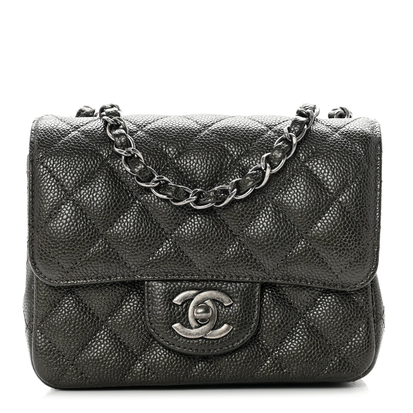 Metallic Caviar Quilted Mini Square Flap Dark Charcoal