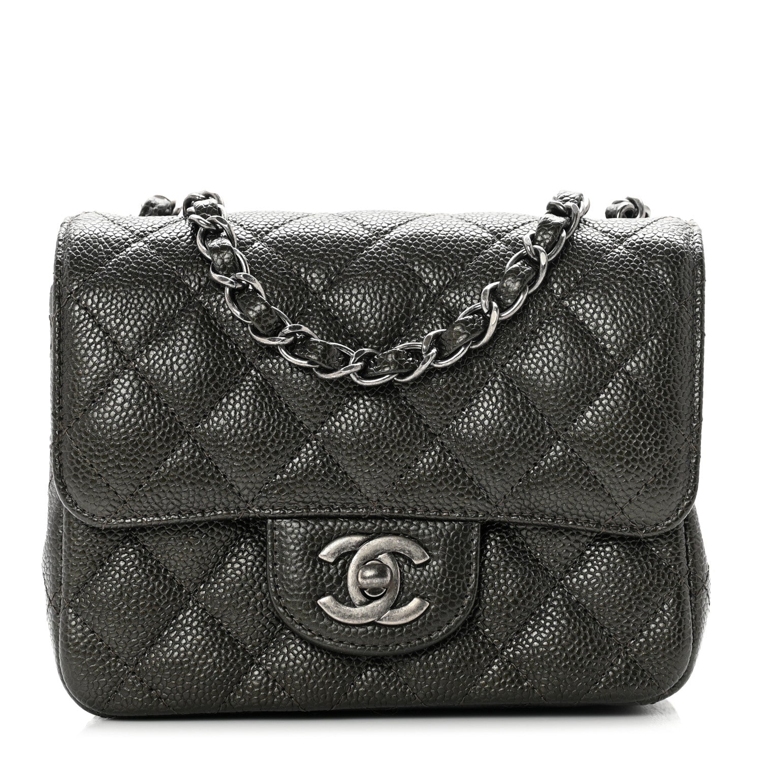 Chanel Metallic Caviar Quilted Mini Square Flap Dark Charcoal 1 of 8