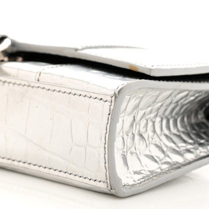 Balenciaga Metallic Calfskin Crocodile Embossed Hourglass Chain Bag Silver 9 of 13