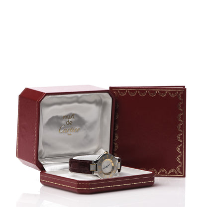 Cartier Stainless Steel 18K Yellow Gold Calfskin 28mm Must De 21 Quartz Watch Burgundy 9 of 9