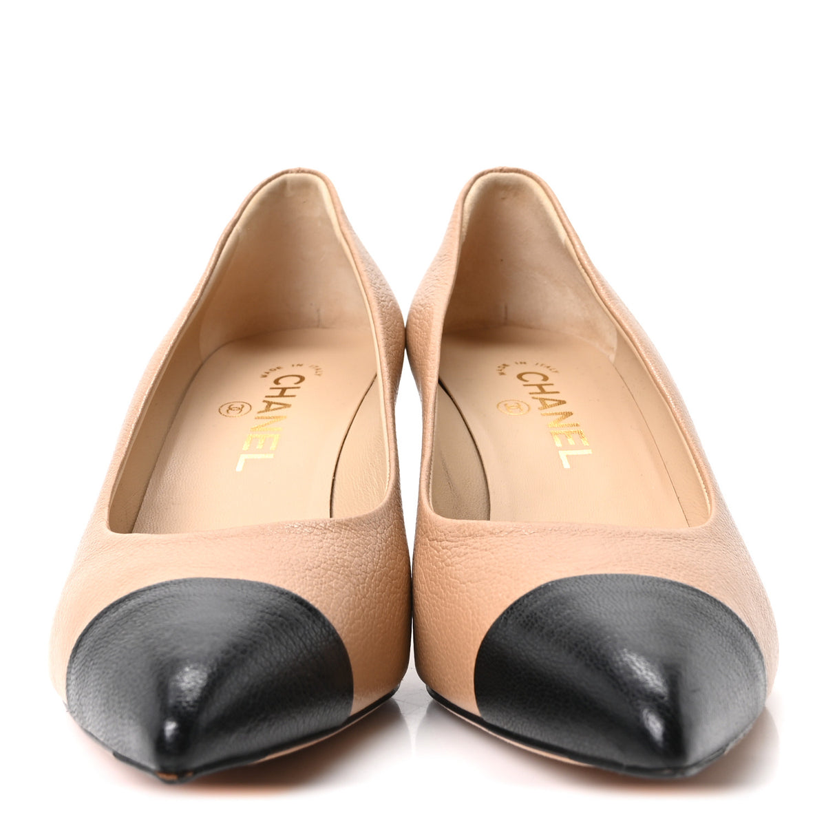 Grained Calfskin Cap Toe Pumps 38.5 Beige Black