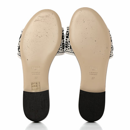 Fendi Woven Calfskin Zucca FF Flat Slide Sandals 37 White Black 5 of 9