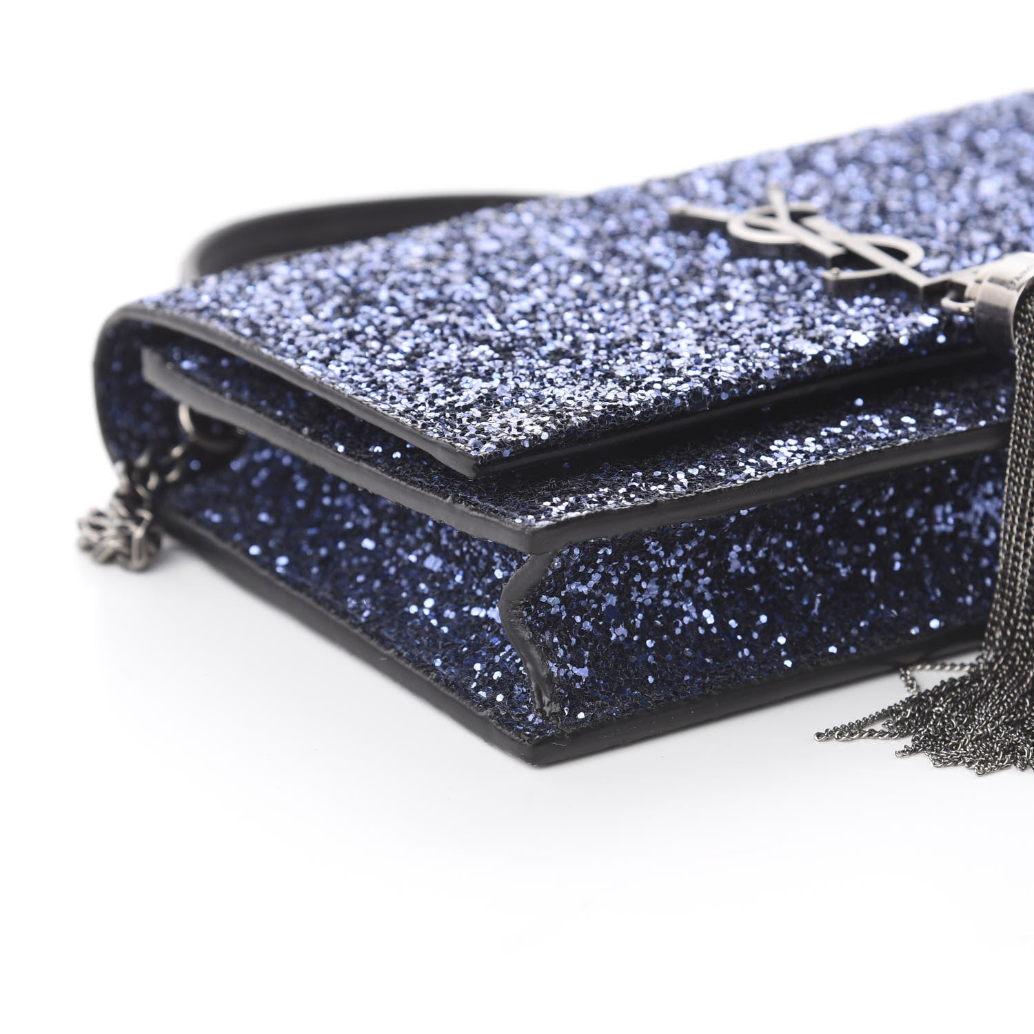 Saint Laurent Metallic Glitter Classic Monogram Kate Tassel Chain Wallet North Sea 6 of 8