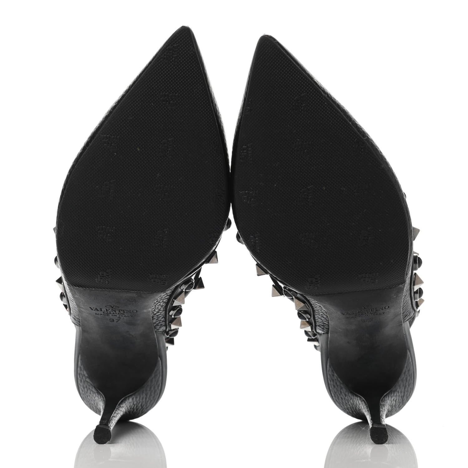 Valentino Garavani Pebbled Calfskin Onyx Rockstud Rolling Ankle Strap 100mm Pumps 37 Black 4 of 4