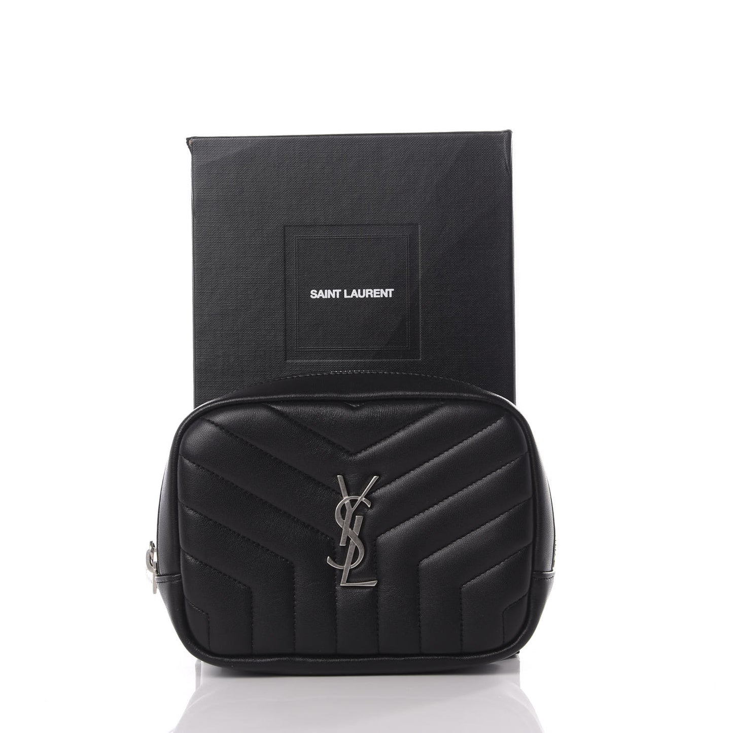 Lambskin Y Quilted Monogram Loulou Cosmetic Case Black