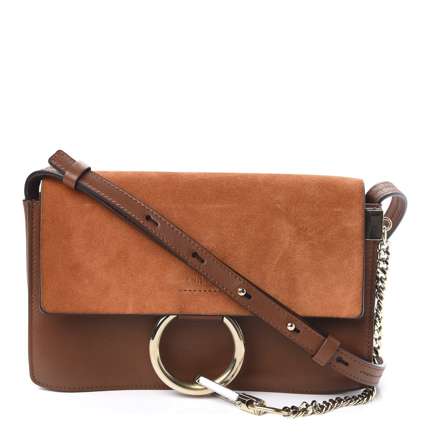 Suede Calfskin Small Faye Shoulder Bag Tobacco