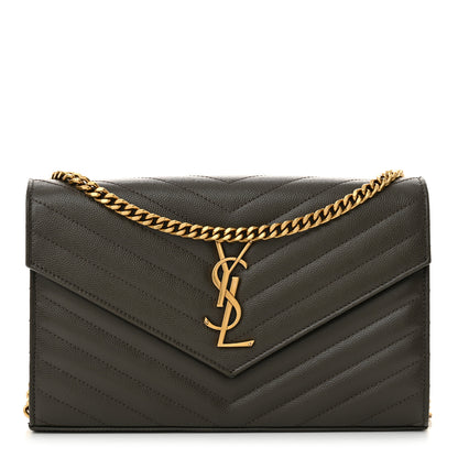 Saint Laurent Grain De Poudre Matelasse Chevron Monogram Chain Wallet Pebble 1 of 11