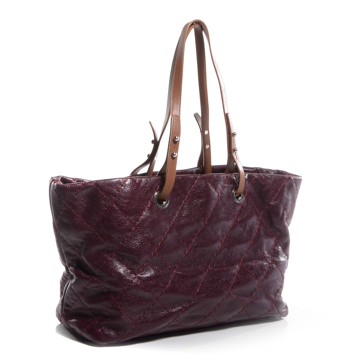 Chanel Glazed Calfskin Large On The Road Tote Plum 3 of 7