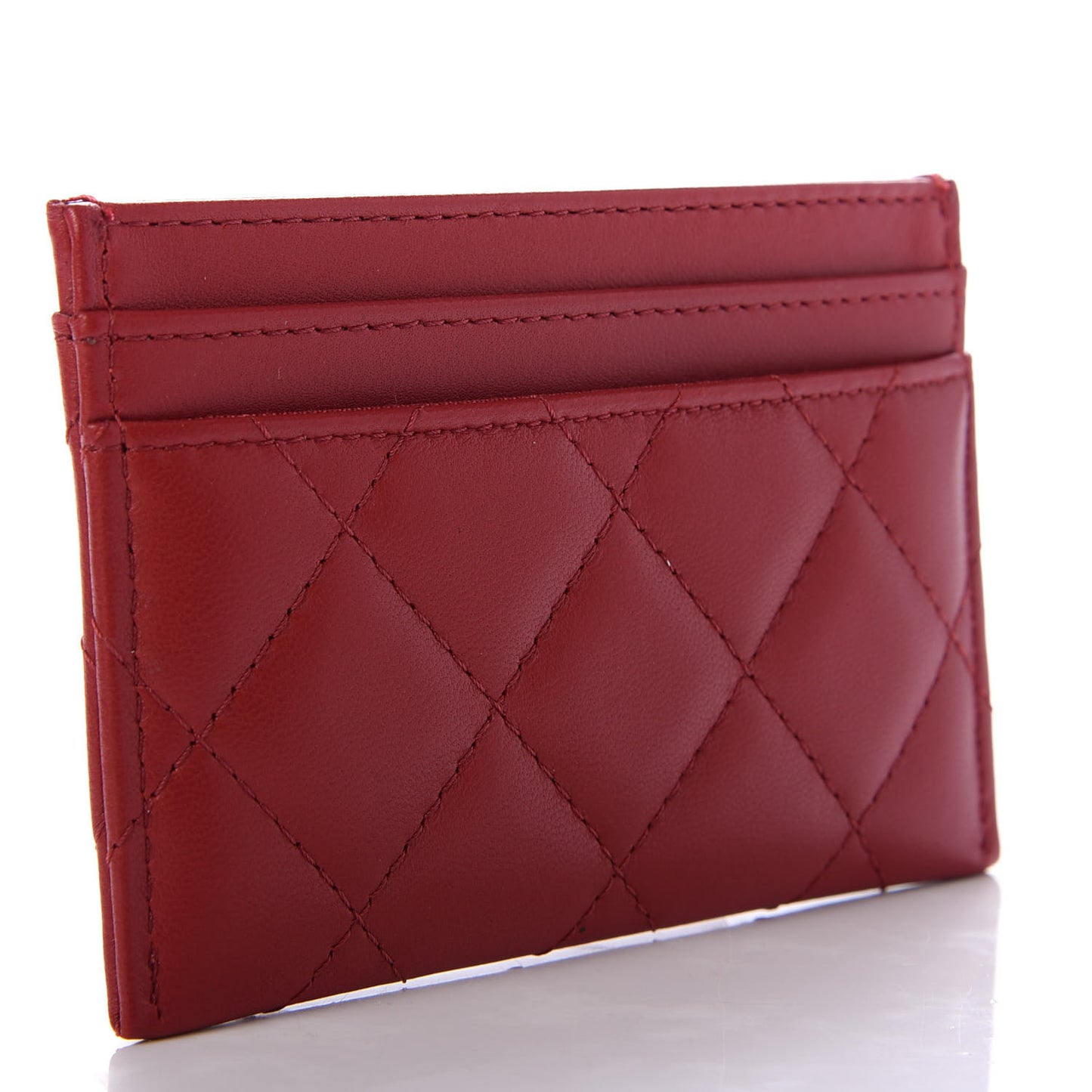 Lambskin Quilted Card Holder Red Multicolor
