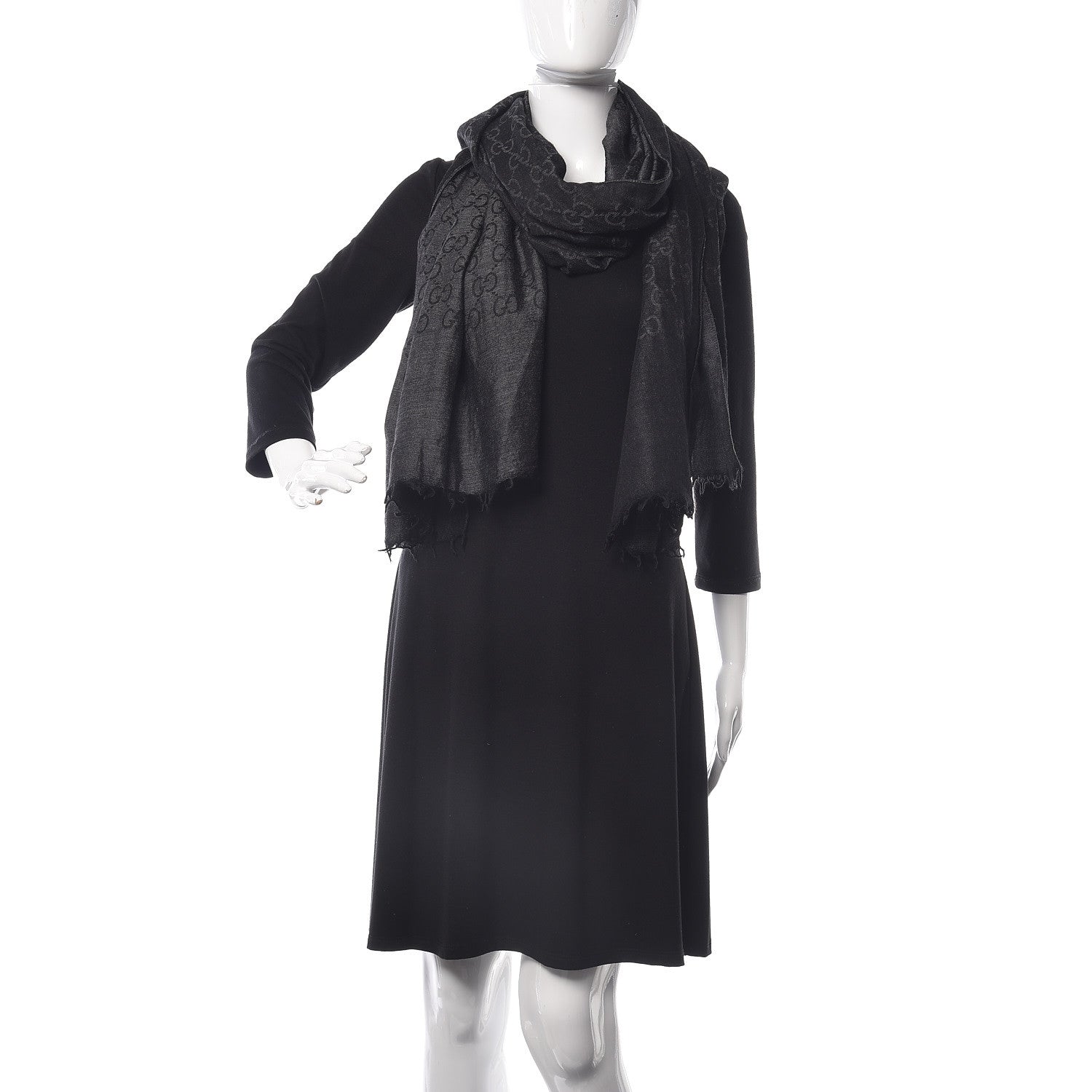 Gucci Wool Silk GG Monogram GGNat Plus Scarf Anthracite 2 of 5