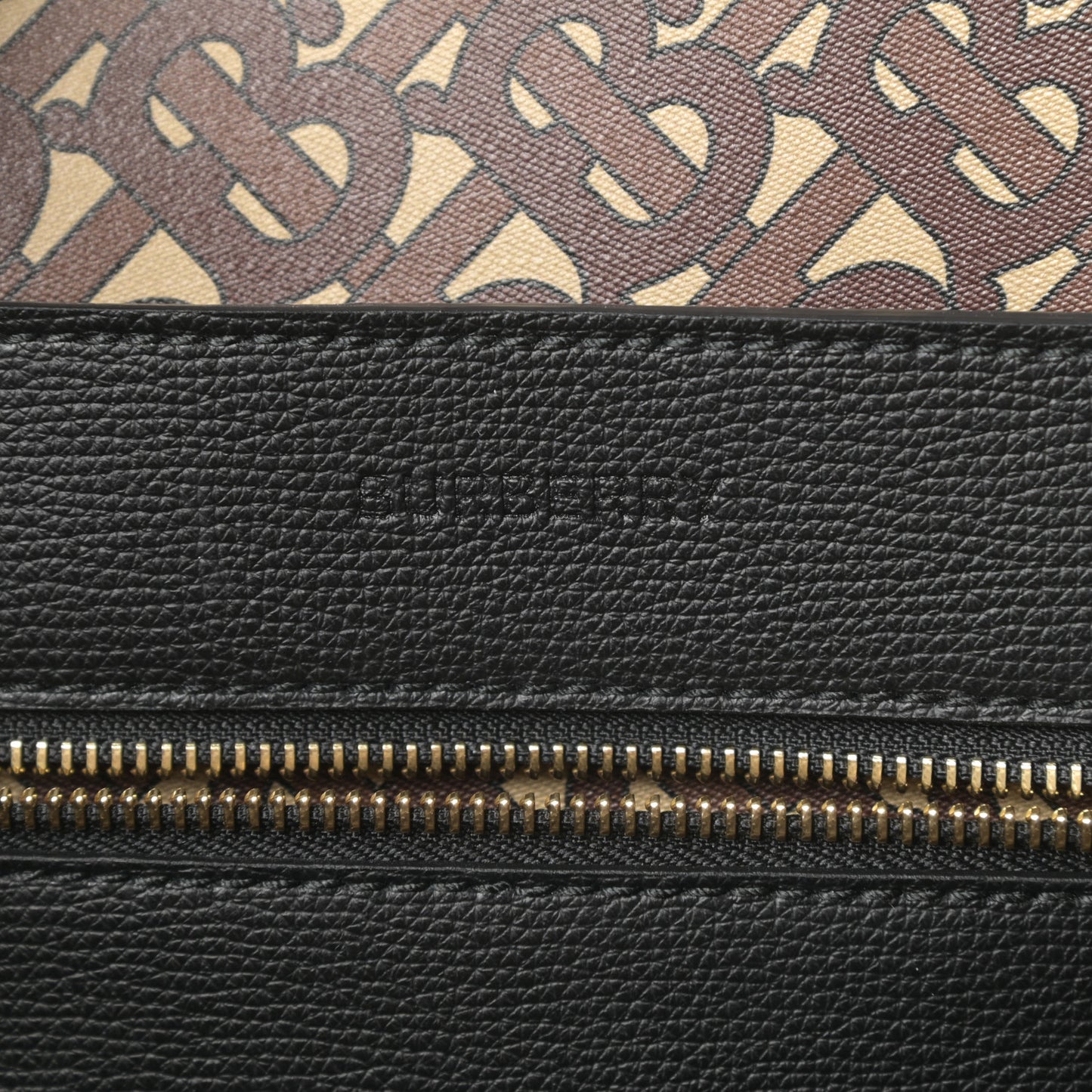 Calfskin TB Motif Embossed Medium Tote Black