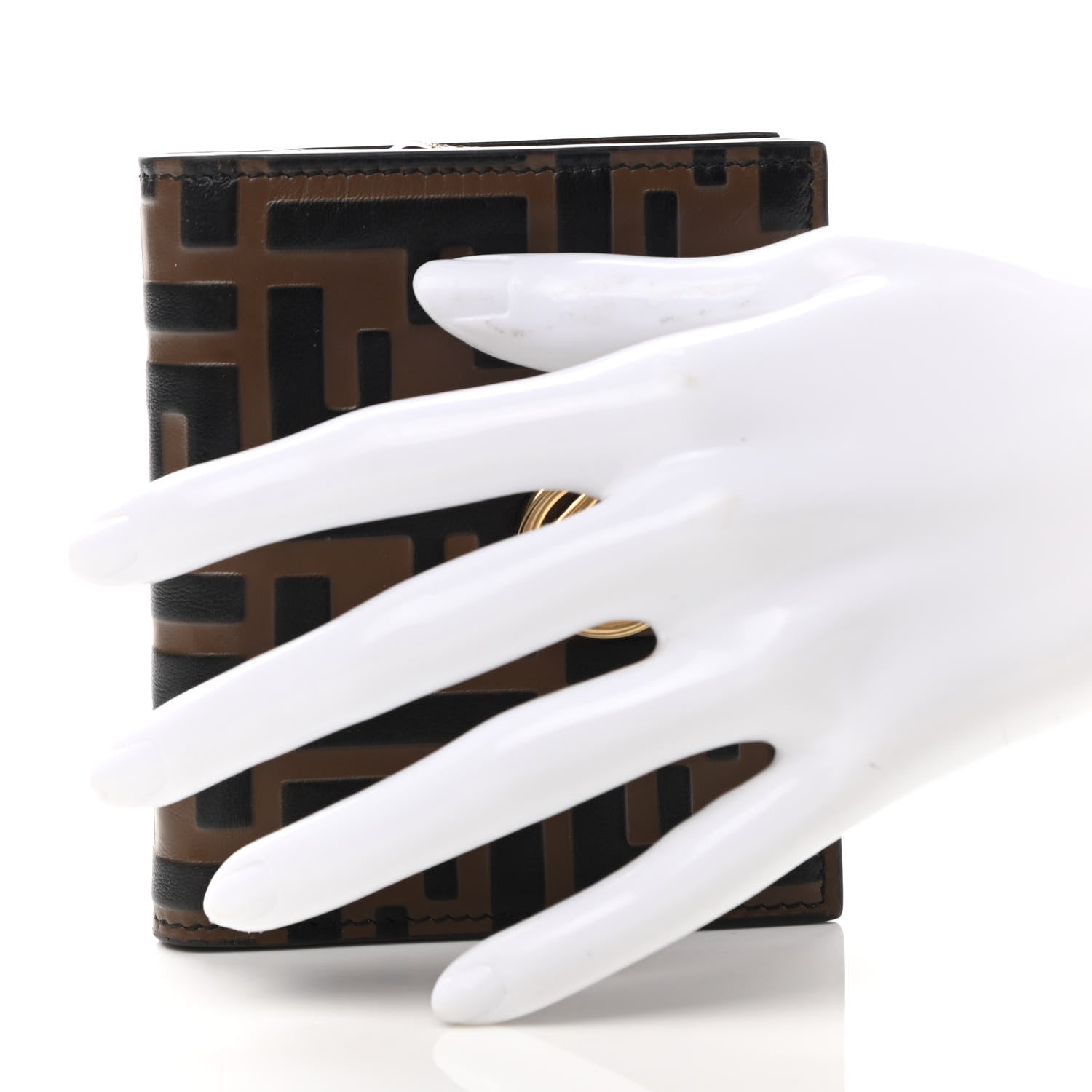 Fendi Vitello Soft F is Fendi Bi-Color FF 1974 Embossed Compact Wallet Maya Black 2 of 9